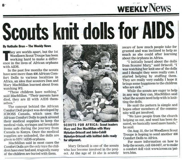 Dolls for Africa newspaper article